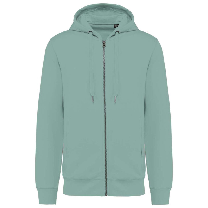 unisex οργανική ζακέτα με κουκούλα μπροστά όψη σε χρώμα oxford sage
